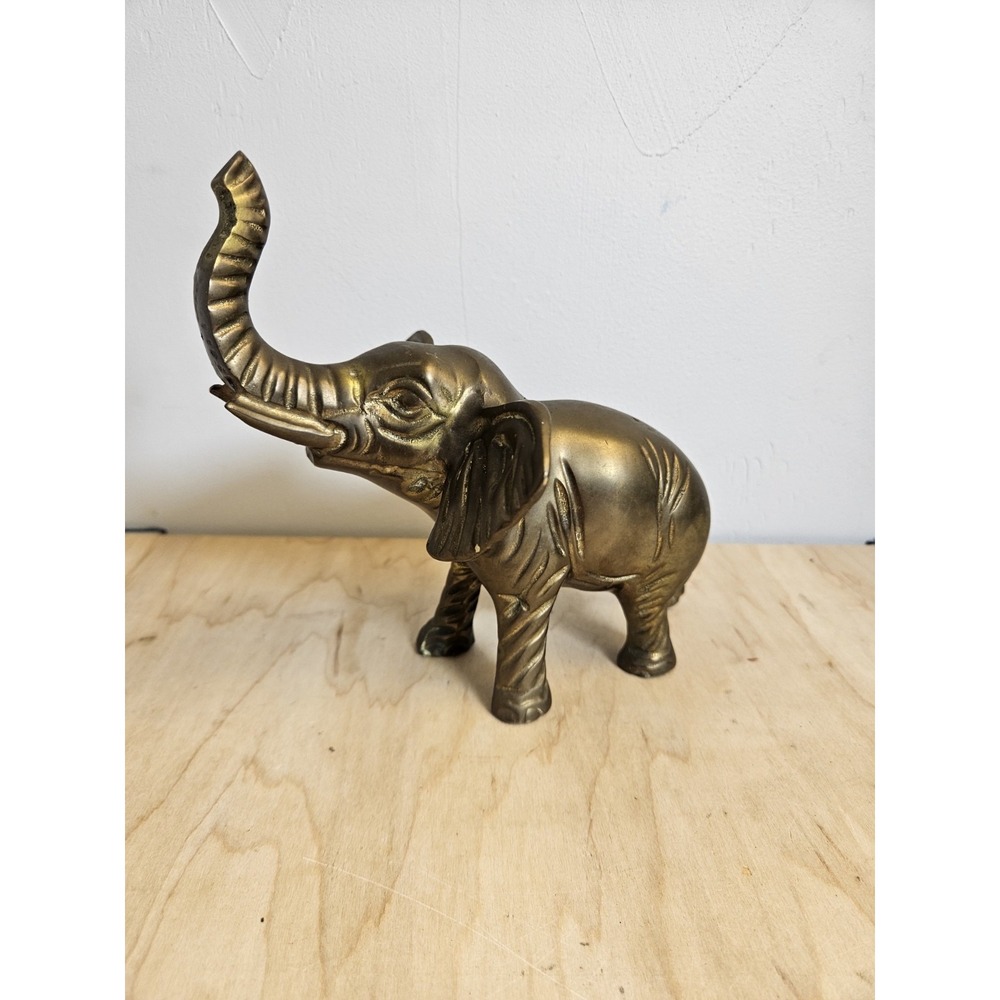 Vintage Solid Brass Elephant Figurine Statue 6" Trunk Up Lucky Home Decor